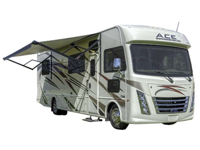 RB Class A 30-32 Motorhome – 6 Berth-external-photo-awning-open