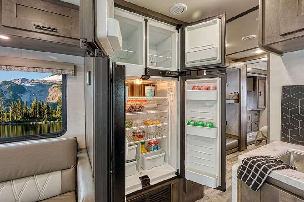 El Monte RV Class A Family Sleeper-Interior_fridge_open
