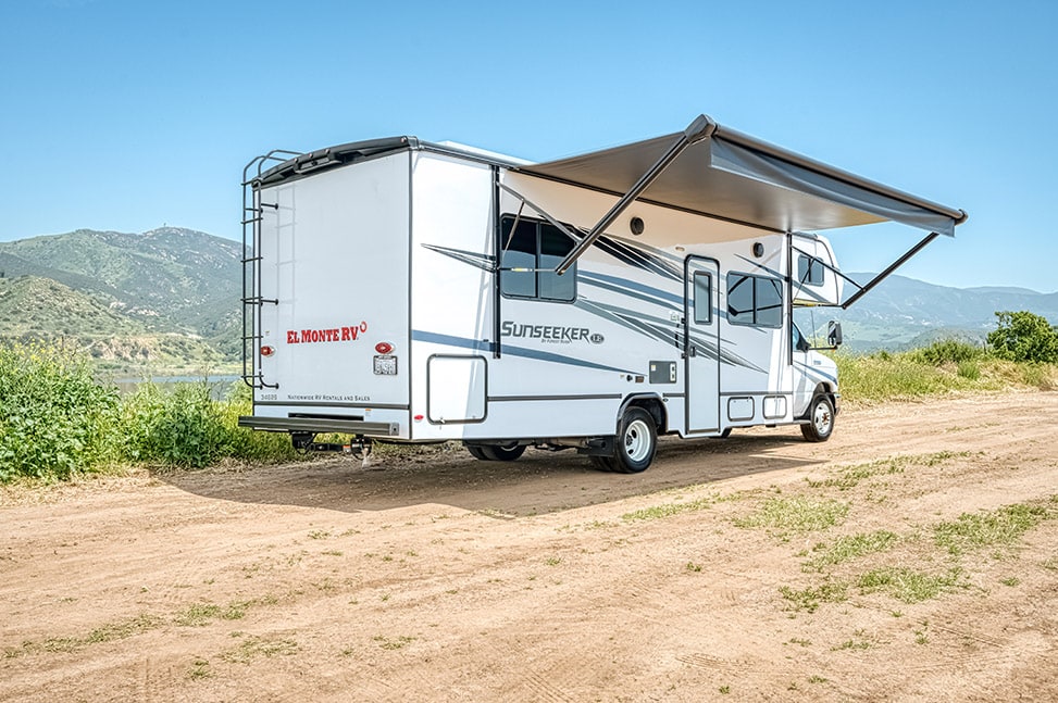 El Monte RV Class C Large-Exterior_rear_open_awning_horizontal