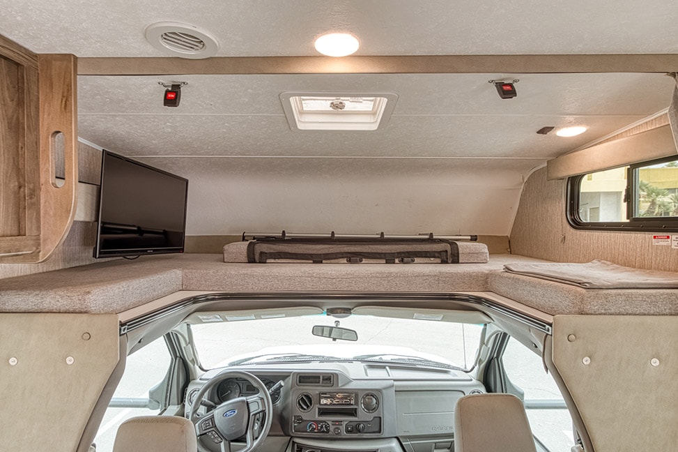 El Monte RV Class C Large-Interior_bed_above_driver
