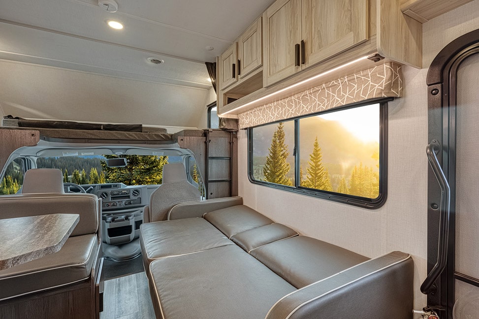El Monte RV Class C Large-Interior_sleeper_couch_open