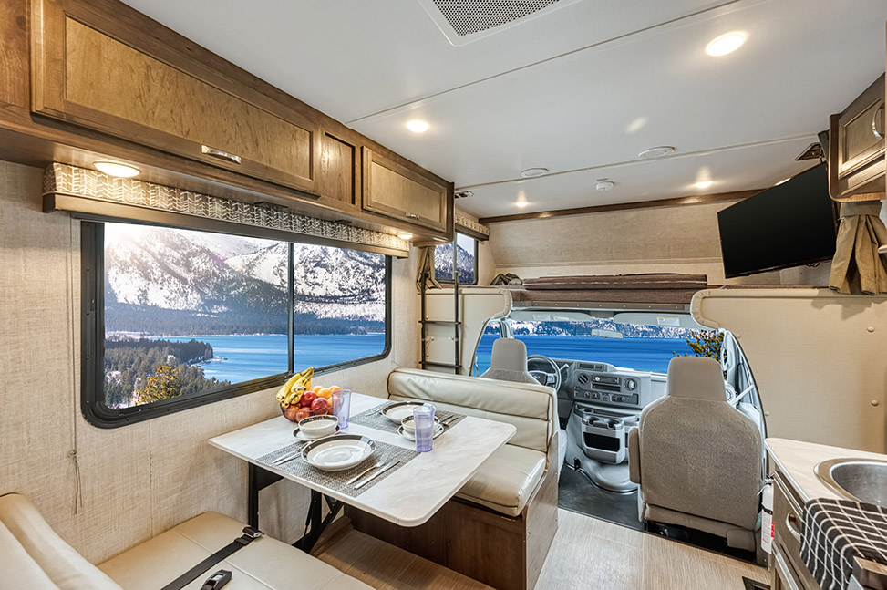 El Monte RV Class C Small-Interior_table_front_cab