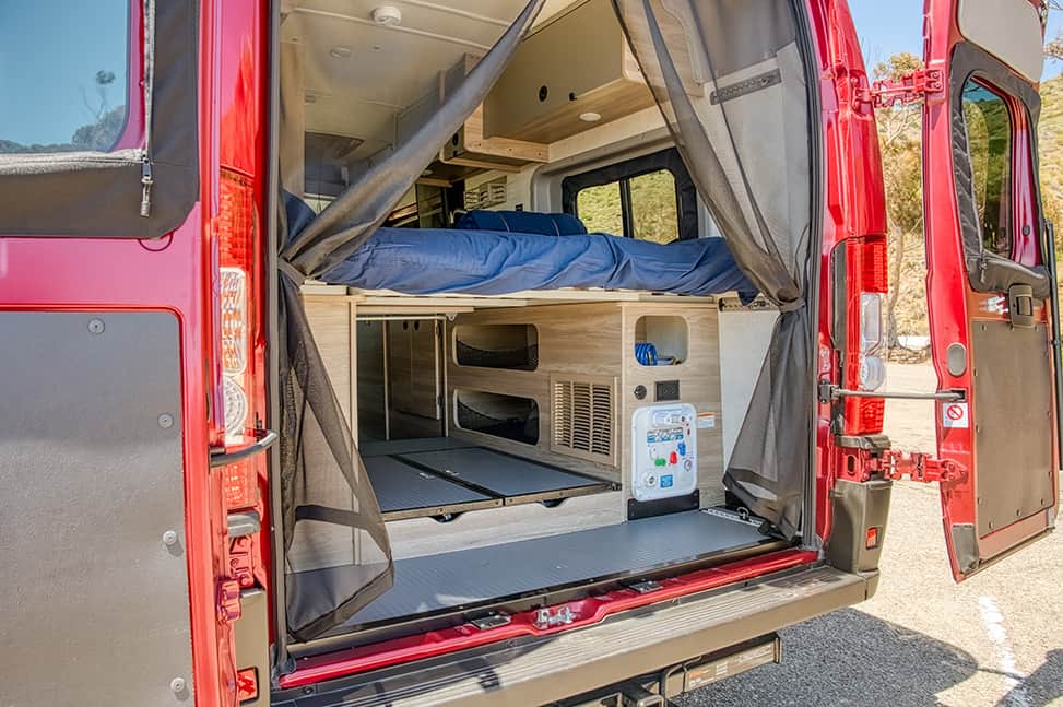 Road Bear RV Class B 20-22'-Interior_back_doors_open_bed_down