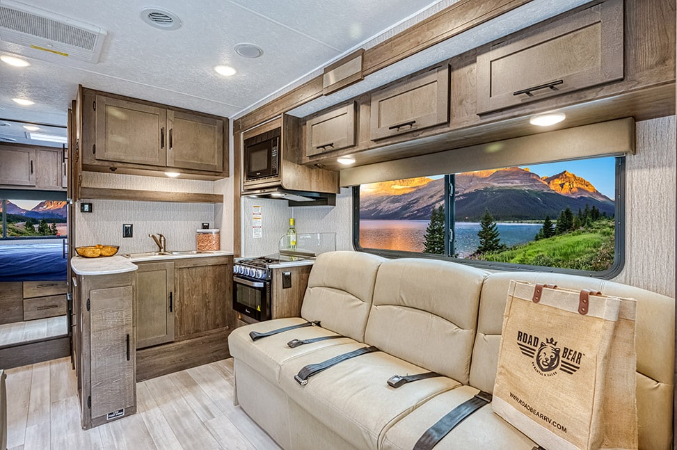 Road Bear RV Class C 26-28-Interior_couch_kitchen