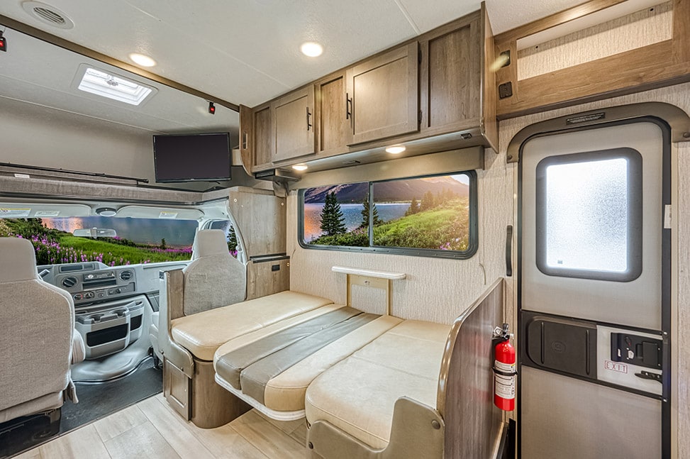 Road Bear RV Class C 26-28-Interior_dining_table_bed_open